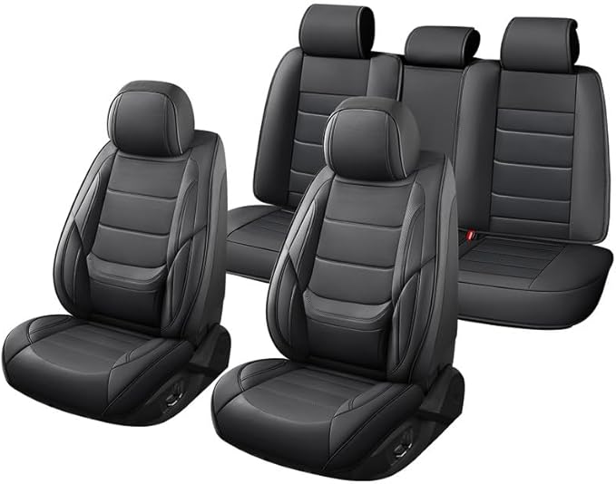Car Seat Covers Full Set Custom Fit for Ford Explorer 2001-2025 2026 - Premium Faux Leather with Lumbar Support, Waterproof, Breathable, Anti-Slip, Easy to install &Protectors (Black, Full Set)