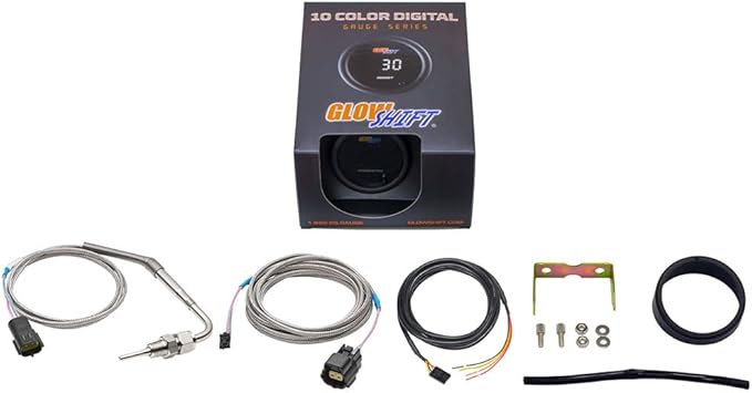 GlowShift 10 Color Digital 2200F Pyrometer Exhaust Gas Temp Gauge Kit - Includes 1/8-27 NPT Type K EGT Probe & Wiring - Multi-Color LED Display - Tinted Lens - for Car & Truck - 2-1/16" (52mm)