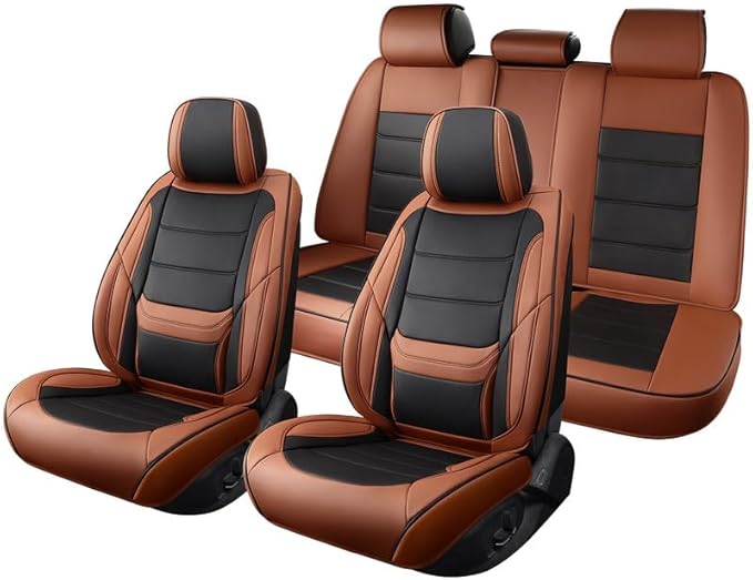 Car Seat Covers Full Set Custom Fit for Buick Envista 2024-2026-Luxury Leather with Lumbar Support, Breathable, Waterproof, Anti-Slip, Durable, Easy to Install (BlackBrown,Full Set)