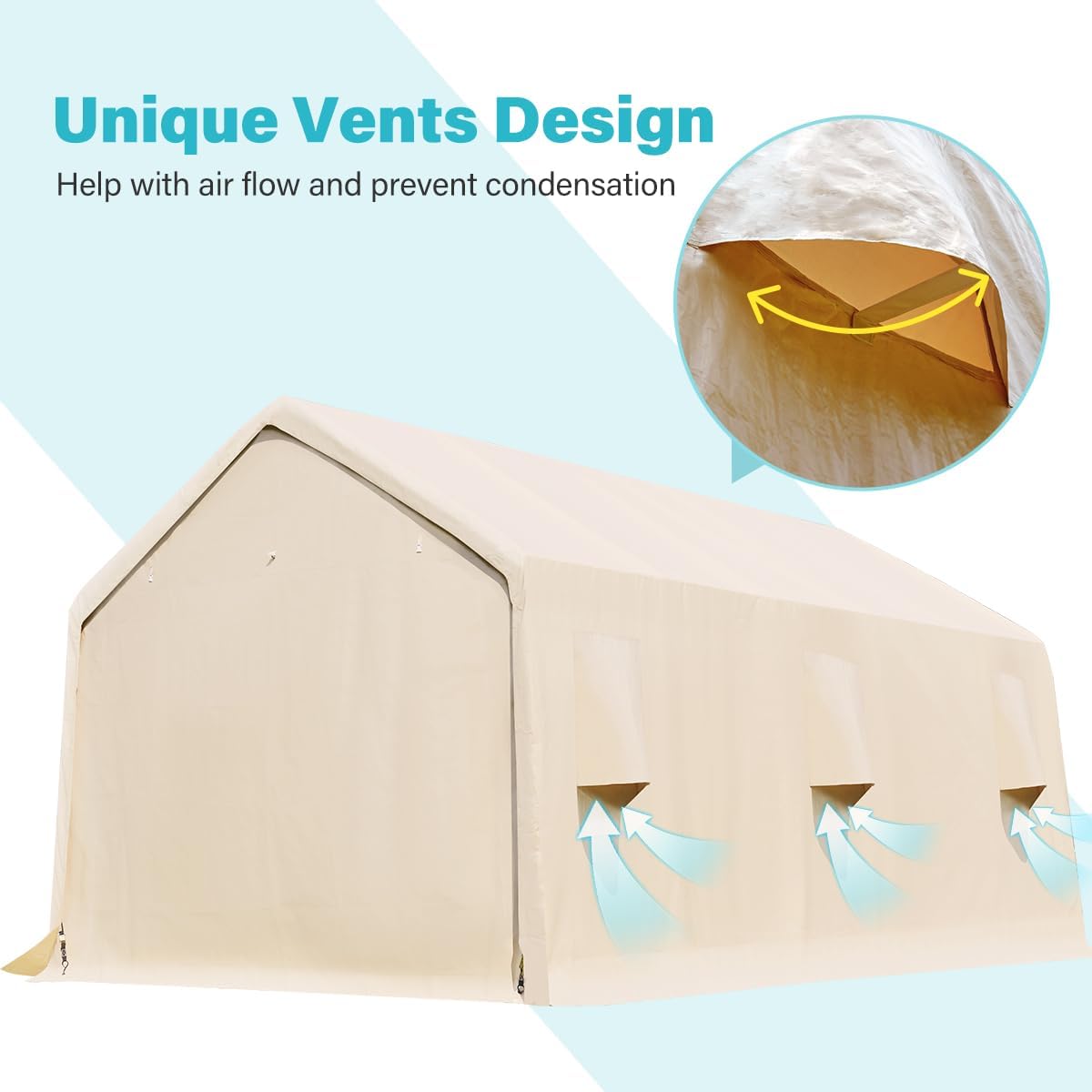 ADVANCE OUTDOOR 13x20 ft Carport 2 Roll up Doors & Vents Outdoor Portable Storage Shelter Garage Tent for Vehicle Boat Truck Anti-UV Snow Resistant Waterproof, Beige