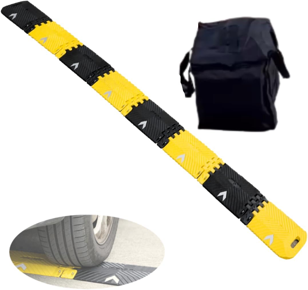 Portable Vehicle Traffic Speed Bump 118"×10"×1"Yellow-Black Reflective Non-Slip No Installation Needed Portable Traffic Speed Bump Parking、Lot Residential Area、Construction Site Speed Limiter