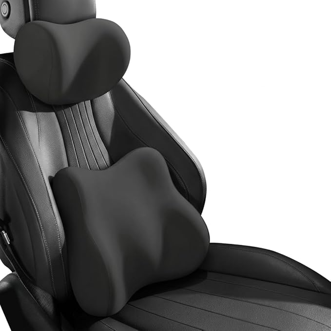 Car Headrest Pillow & Lumbar for Audi A3 2002-2020, Car Seat Neck Pillow Back Support, Breathable All-Season Automotive Seat Cushions, 2PCS,A Black