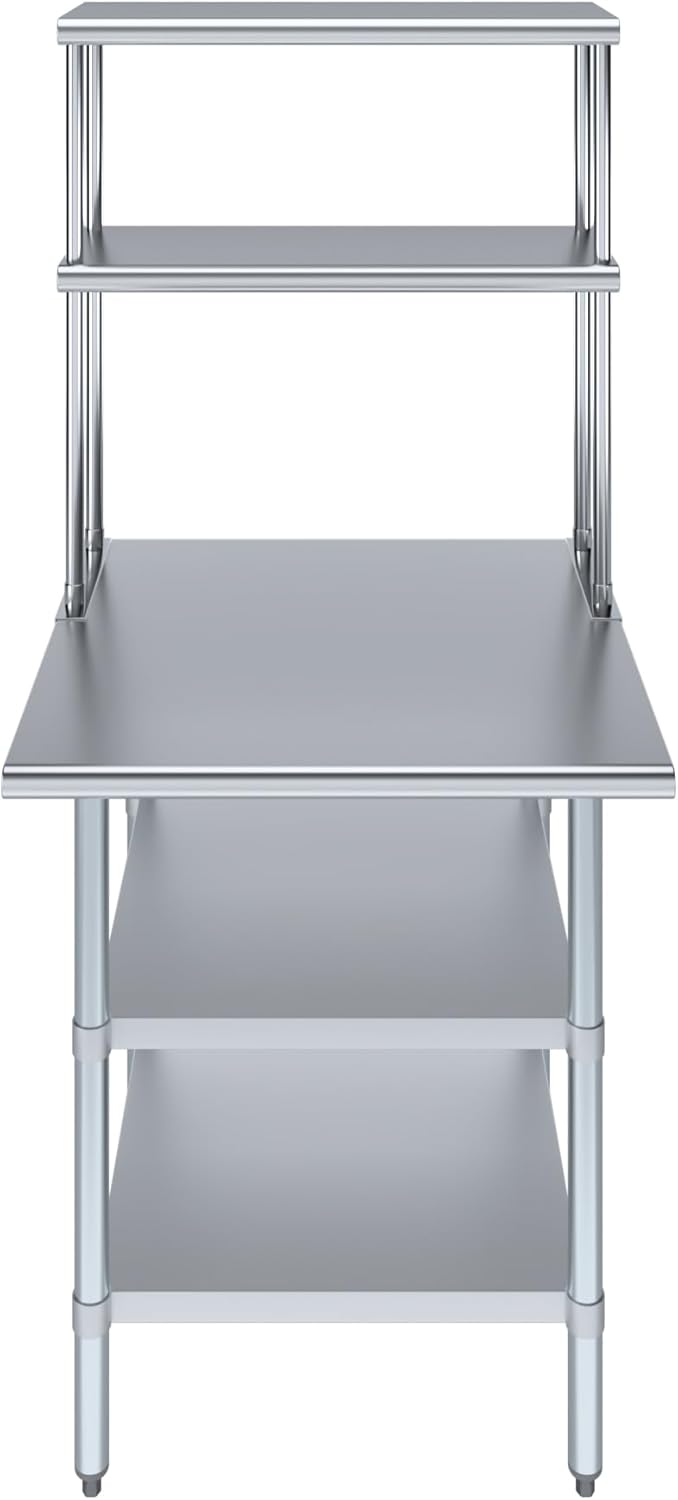 Amgood Stainless Steel Work Table with 2 Shelves | Metal Kitchen Prep Table & Shelving Combo (30" x 30" Table with 2 Shelves + 12" Overshelf)