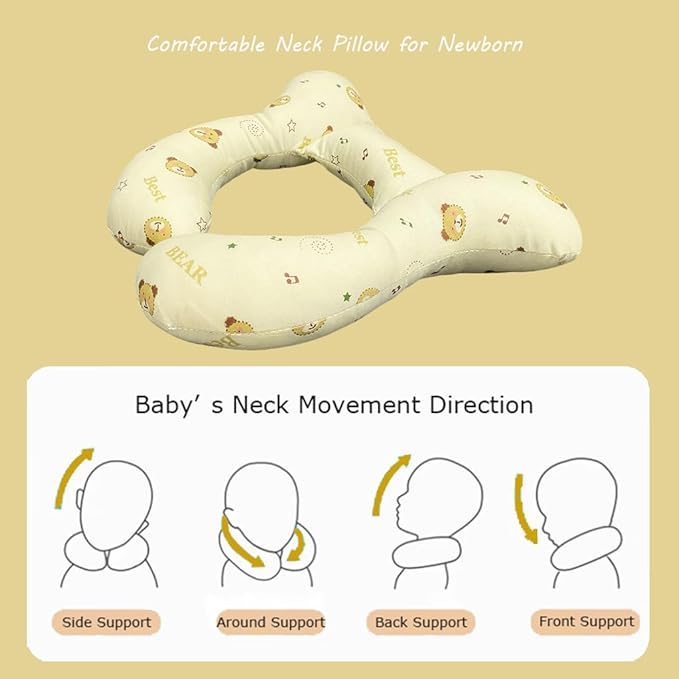Baby Head Rest Pillow for Stroller Cartoon Neck Chin Support Pillows for Infants Toddler Neck Protection Cushion for Travelling, Music Bear