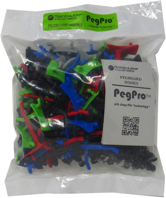 PegPro® J, 1" & 2" Kit for Standard “Wood Fiber” pegboard – Durable Plastic Pegboard Hooks - for Garage, Kitchen, Craft Room, and More (J, 1" & 2" Hook - 72 Pack, Power Up Mix)