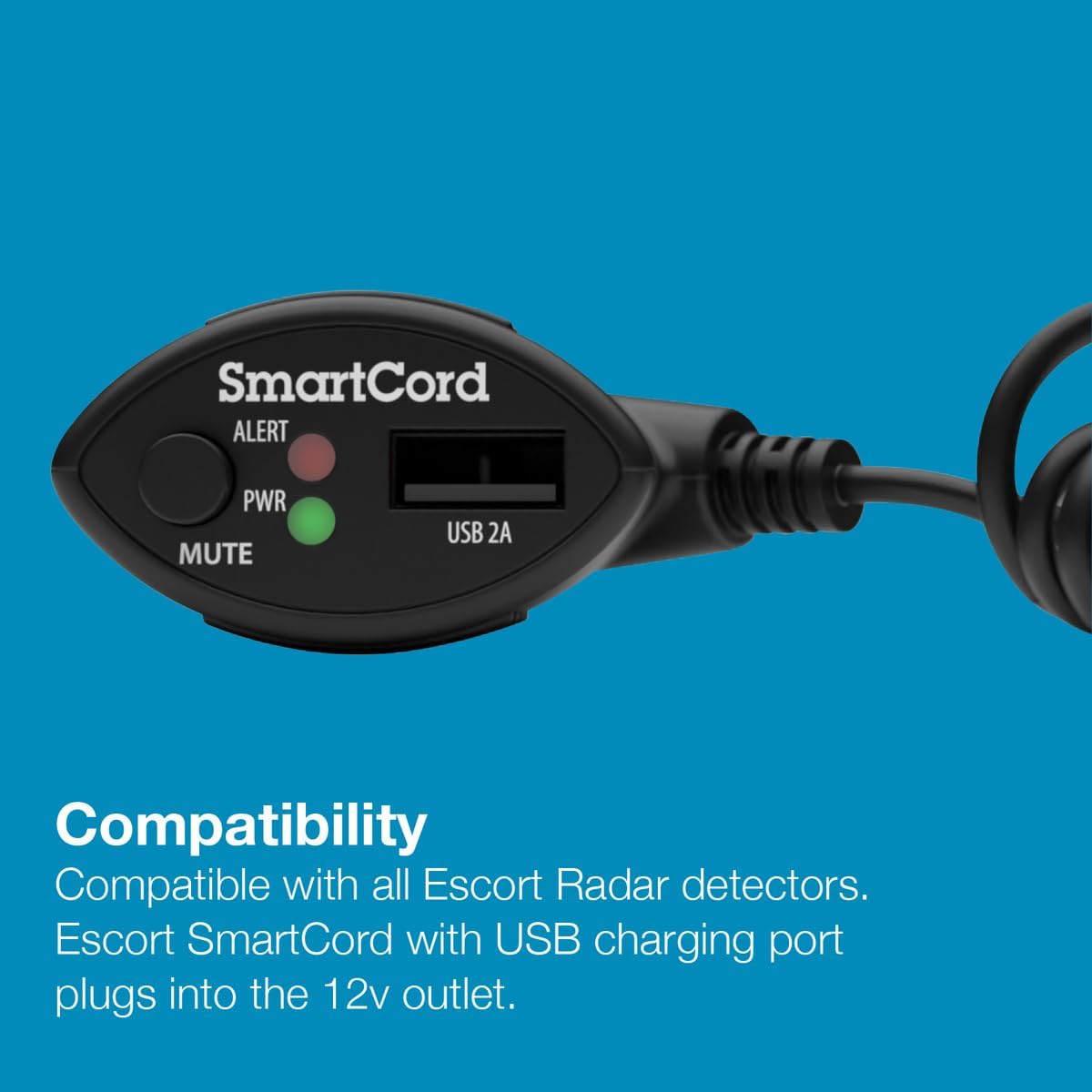 Escort Cobra Official SmartCord USB, Half Straight Half Coiled Cord with USB Charging Port, Works with All Current Generation Escort and Cobra Windshield Mounted Detectors, Apple and Android Devices