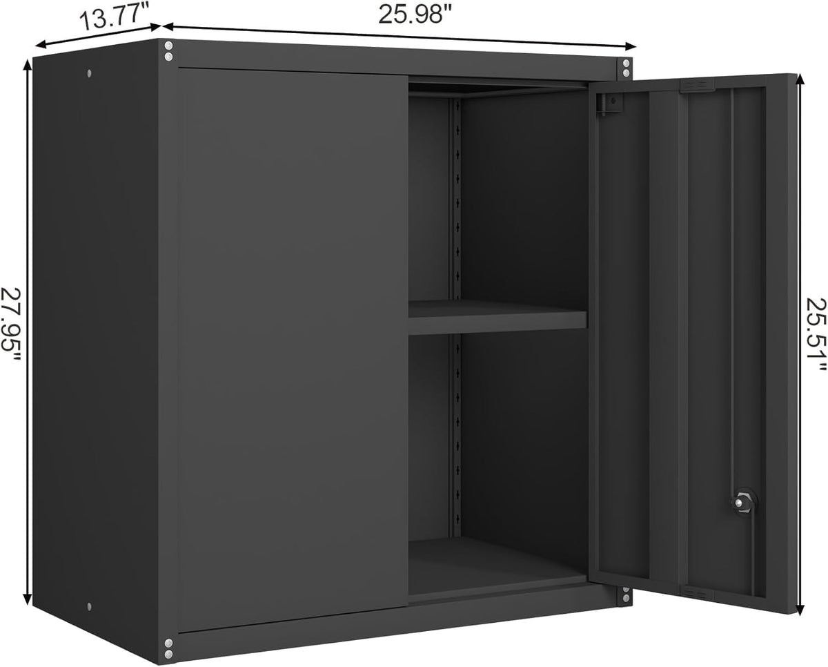 GREATMEET Locking Metal Wall Cabinets for Garage, Garage Cabinets Wall Mount, Steel Floating Hanging Storage Cabinet with Doors and Adjustable Shelf for Utility Room