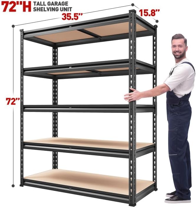 REIBII 2000LBS Garage Shelving Heavy Duty Storage Shelves 72" H Metal Shelving for Garage Shelves Adjustable Metal Shelf for Basement Pantry 35.5" W x 72" H x 15.8" D