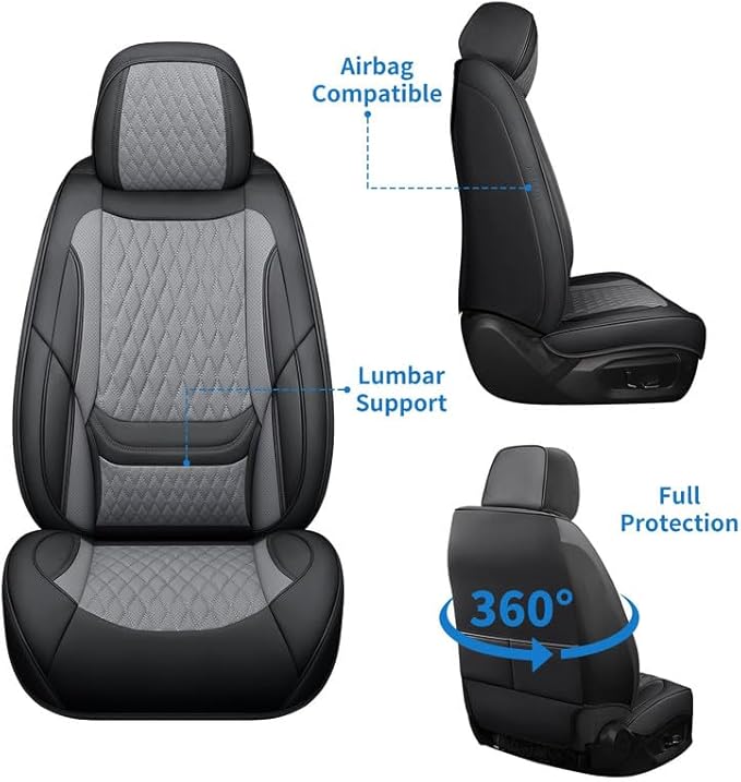 Car Seat Covers Full Set Custom Fit for Chevrolet/Chevy Cobalt 2004-2010 - Premium Faux Leather with Lumbar Support | Breathable, Waterproof, Anti-Slip, Durable (Black&Gray,Full Set)