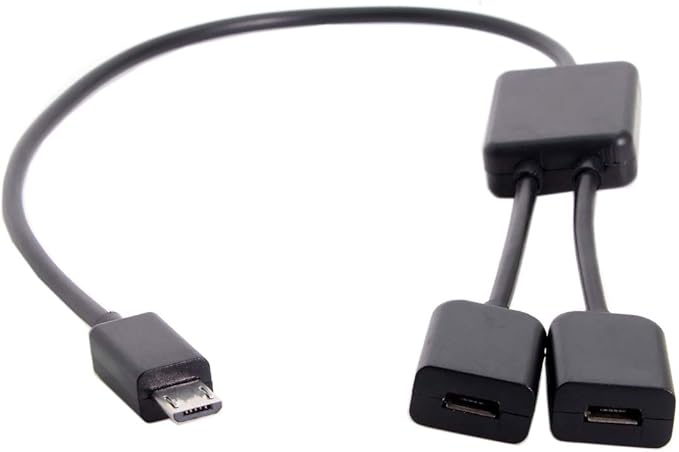 JSER Micro USB 2.0 OTG to Dual Ports Micro USB 2.0 5Pin Female Hub Cable Compatible for Laptop PC & Mouse & Flash Disk