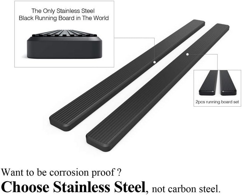 APS Running Boards 6in Black Compatible with Ram 1500 2009-2018 Crew Cab & Ram 2500 3500 2010-2024 Stainless Steel (Nerf Bars Side Steps Side Bars)