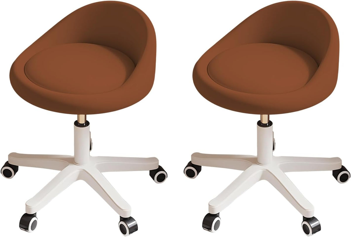 Rolling Stool Set of 2 Rolling Hydraulic Salon Stool with Low Backrest - Adjustable Swivel Chair for SPA, Shop, Salon, Massage, or Medical Office Brown