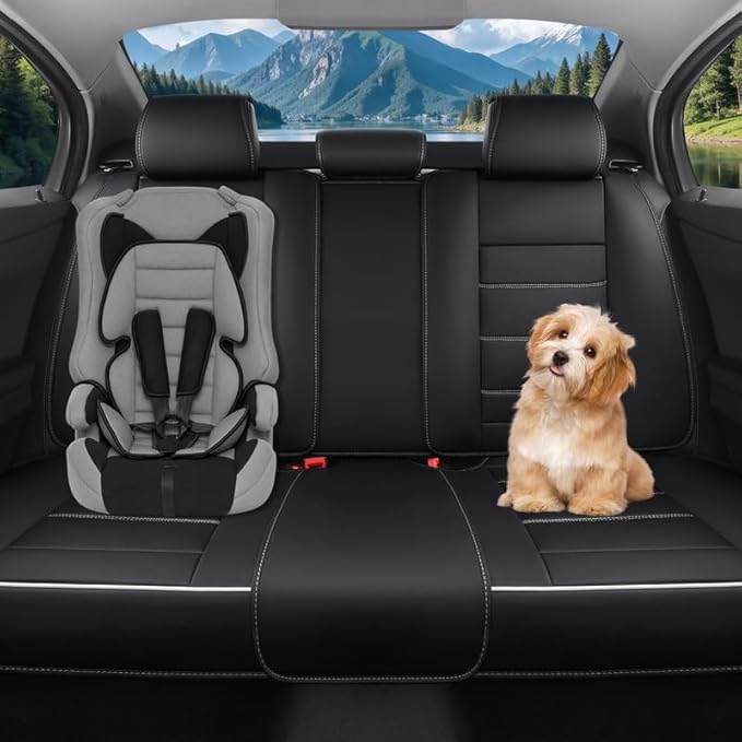 Car Seat Covers Full Set Custom Fit for Ford Ranger 1999-2025 2026-Luxury Leather with Lumbar Support, Breathable, Waterproof, Anti-Slip, Durable, Easy to Install (Black&White,Full Set)