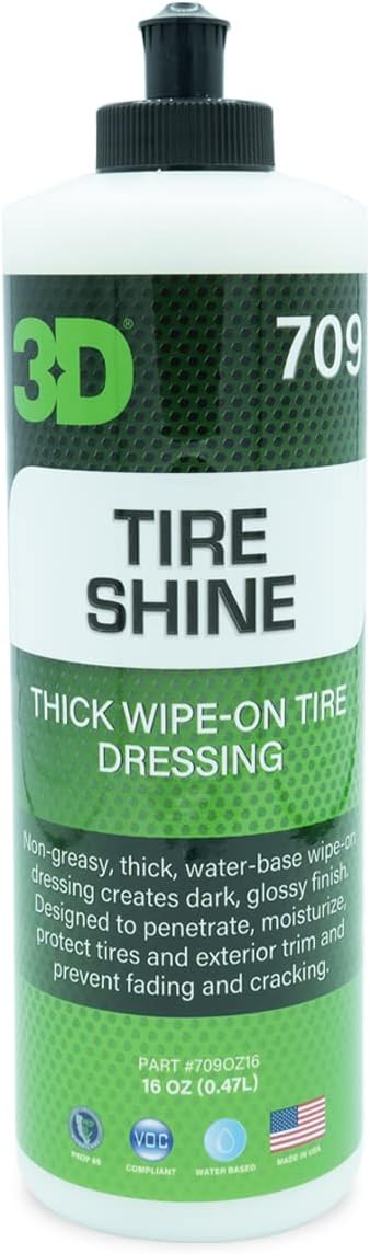 3D Tire Shine Gel – Water-Based, High Gloss Tire Dressing | Non-Greasy, Long Lasting Finish for Rubber, Trim & Vinyl | Easy Gel Application | Car Detailing |16 oz