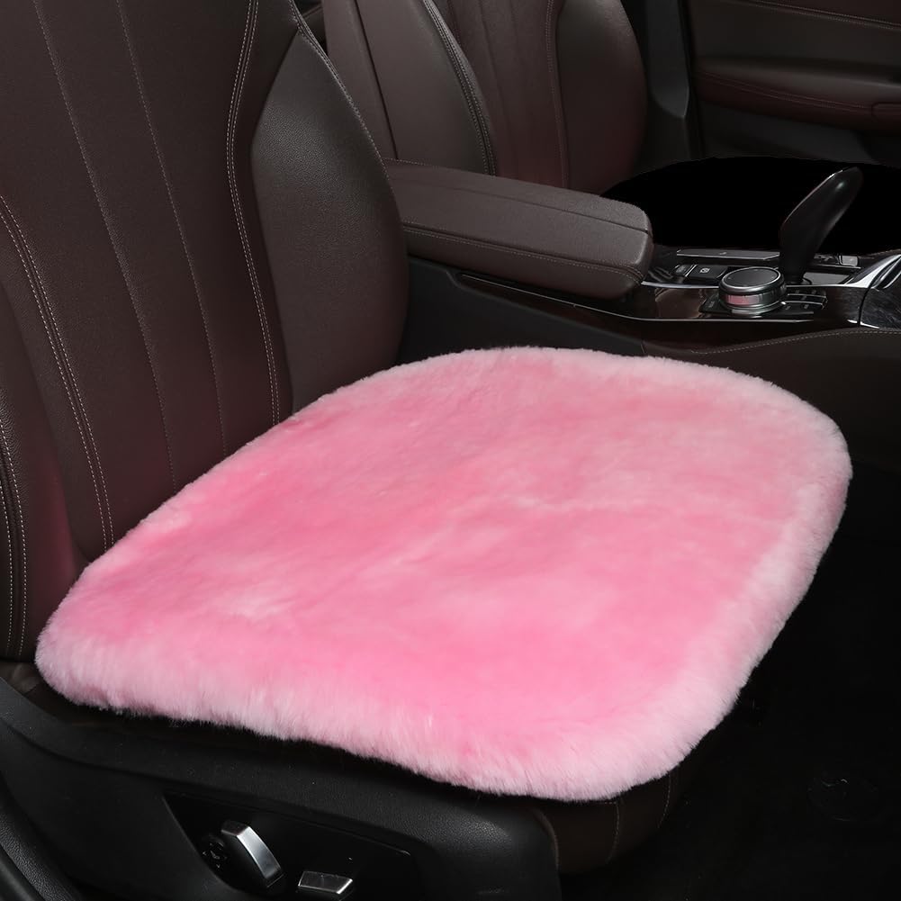 LLB Genuine Sheepskin Car Seat Cushion Seat Covers for Cars Trucks SUV Comfort Seat Protector Pad for Car Driver Seat Car Accessories for Women 19.2 X 19.2 in (Pink, Front Seat Cushion-1 Pc)