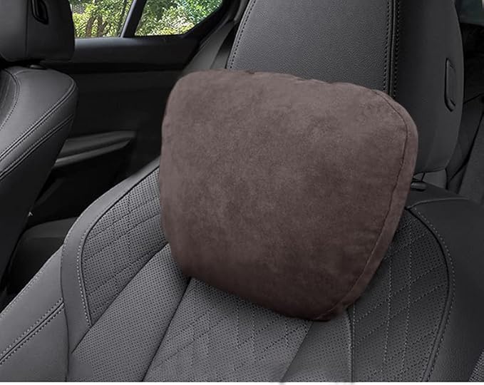 2pcs Car Neck Pillow for headrests,Support Drive Seats Head Cushion Pillows,Superfiber Suede,Plant-Based Polyester,Thickness & Height Adjustable,11.8x7.5,Inner Liner fillable(deep Coffee)
