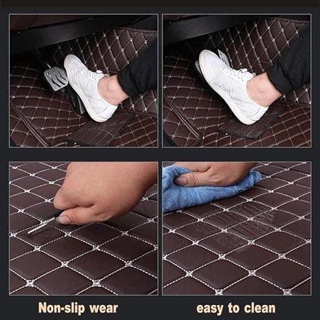 Custom Floor Mats for Cars，Luxury Full Coverage All Weather Car Floor Mats，Leather Car Mat Set ， Floor Mats for 99% of Cars, Trucks & SUVs (Border White, Middle Black Rice)