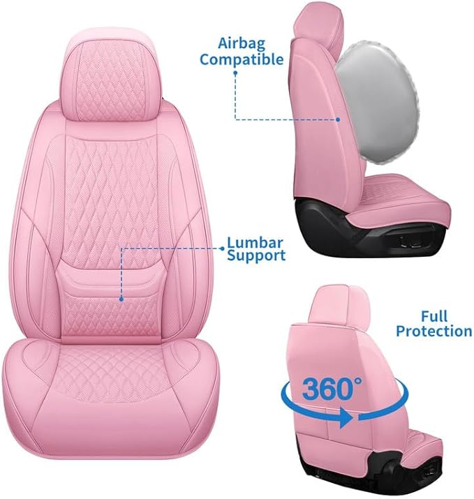 Front Seat Car Seat Covers Custom Fit for Ford Bronco Sport 2021-2026 - Premium Faux Leather with Lumbar Support | Breathable, Waterproof, Anti-Slip, Durable (Pink,Front Seat)
