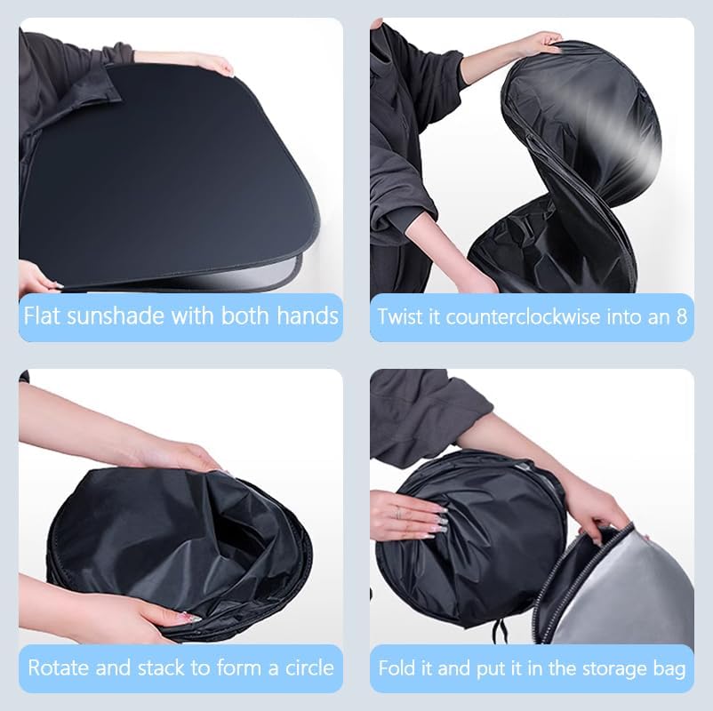 Car Windshield Sun Shade,Foldable Reflective Sun Visor,Sun Heat and UV Rays Blocker,210T Coated Silver Cloth Reflective Polyester