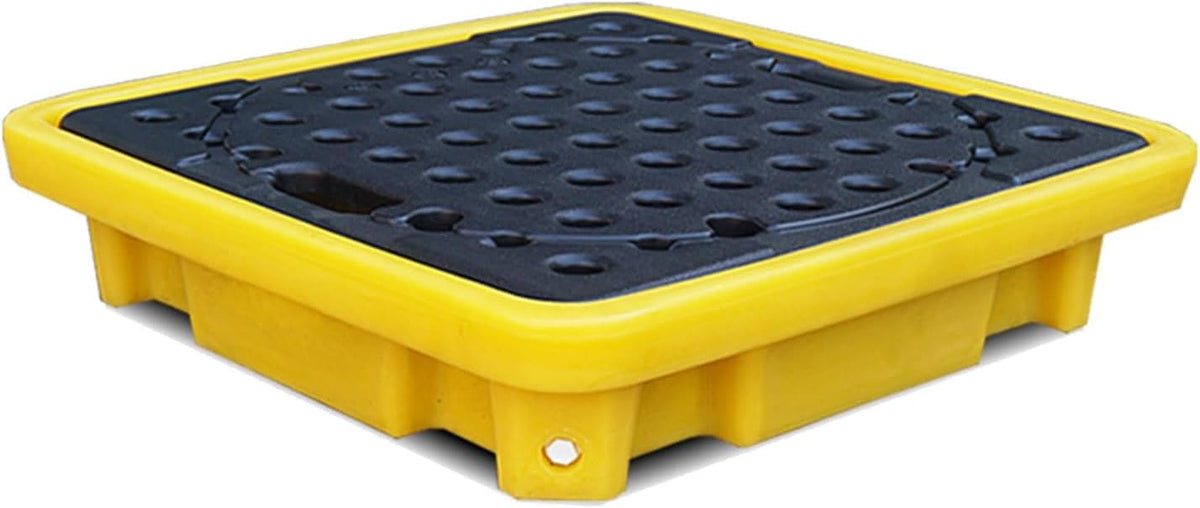 Drum Containment Spill Pallet, Industrial Nestable Oil Drums Leak-Proof Tray, Garage Storage Detachable Anti Slip Polyethylene Platform with Drain (Color : Yellow-1 Pack, Size : 26.6"x26.6"x