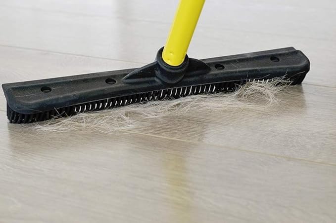 FURemover Original Pet Hair Rubber Broom with Squeegee, with 58” Telescopic Handle for Carpet, Tile and Hardwood and Scrub Cloth Combo