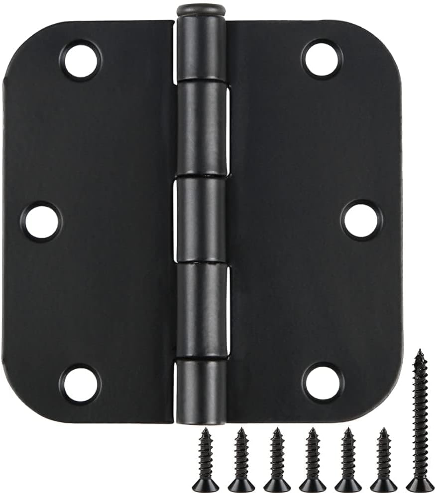 24 Pack Rounded Matte Black Door Hinges 3.5 inch x 3-1/2", 5/8 Radius Storage Hinge with White Interior Decoration Doors Classic Colour Coordination Closet Shed Hardware for Inside Home Improvement