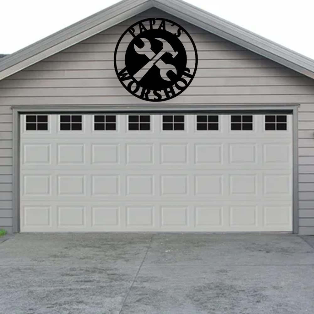 Personalized Papa's Workshop Metal Sign - Custom Dad's Garage Wall Decor for Mechanic, Birthday Gift for Men, Boyfriend - Fathers Day Workshop