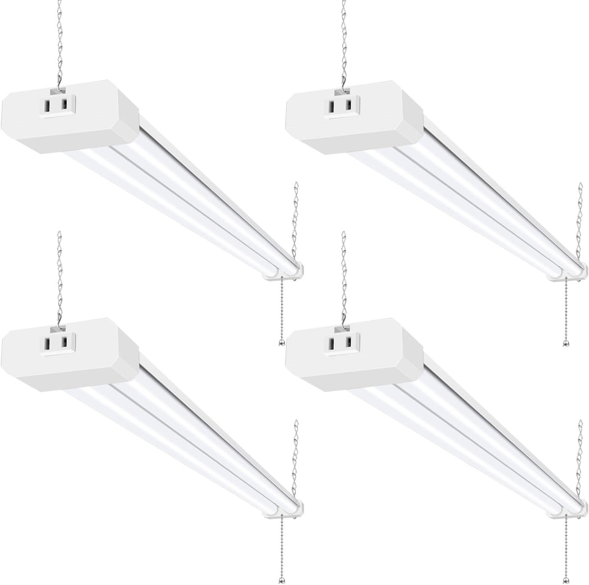 hykolity 4 Pack 4FT LED Shop Light, Linkable Utility Shop Lights, 42W, 5000K Daylight White Shop Light for Garages, Workshops,Hanging or FlushMount, Power Cord with Pull Chain Switch, ETL