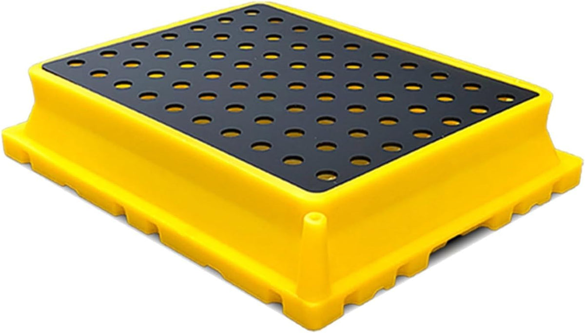 Drum Containment Spill Pallet, Industrial Nestable Oil Drums Leak-Proof Tray, Garage Storage Detachable Anti Slip Polyethylene Platform with Drain (Color : Yellow-2 Pack, Size : 20.9"x16.1"x