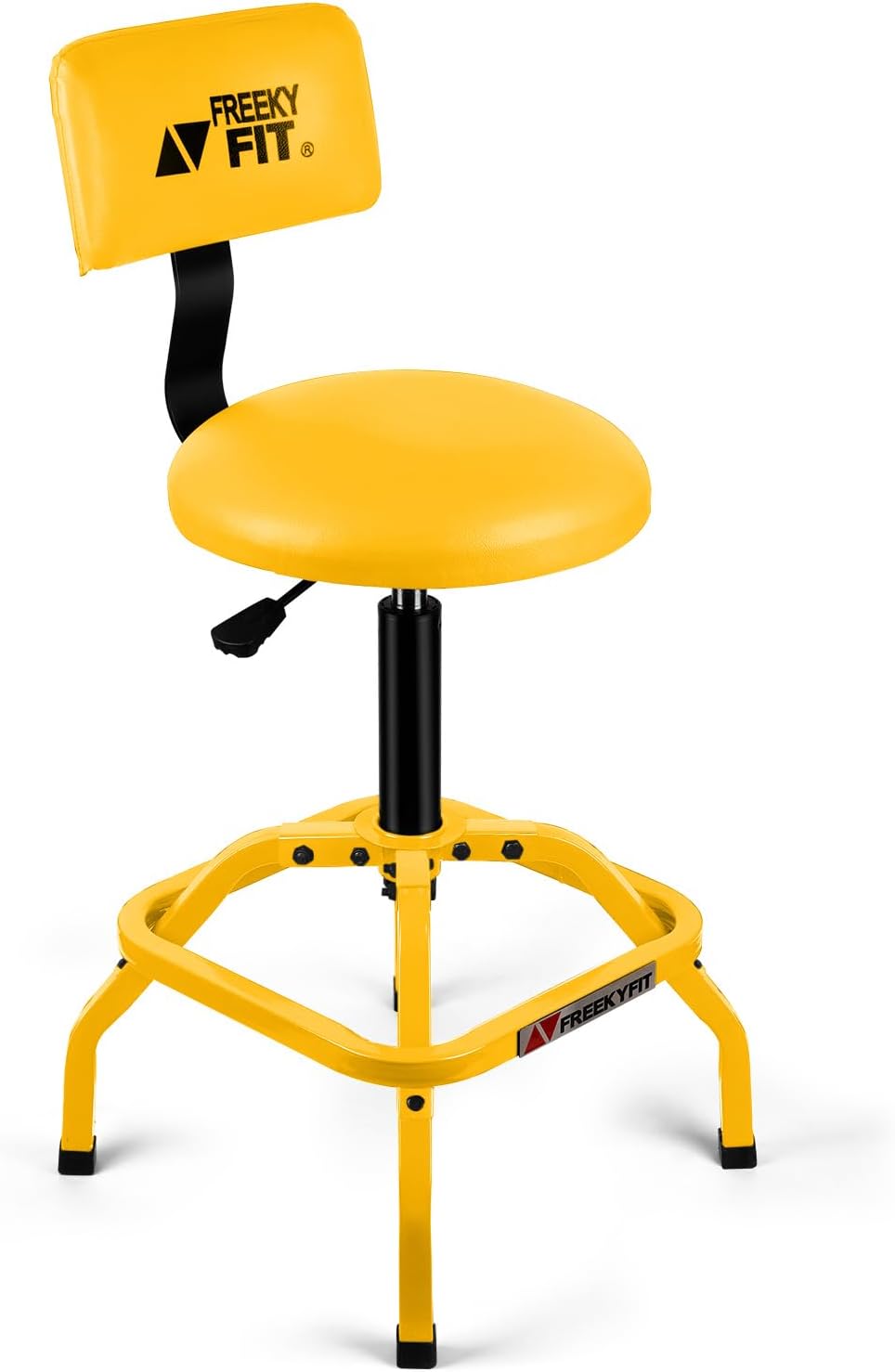 Shop Stool with Backrest, Mechanic Garage Stool for Workshop, Adjustable Shop Stools Chair, Padded Workbench Stools for Men Women, 300 LBS Capacity, 360° Swivel PVC Seat, Heavy Duty, Yellow