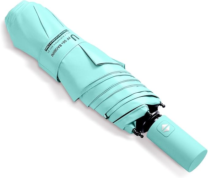 BAODINI Small UV Protection Travel Umbrella Compact for Rain and Sun UPF 50+ Windproof Portable 42 inch Umbrella for Women and Men