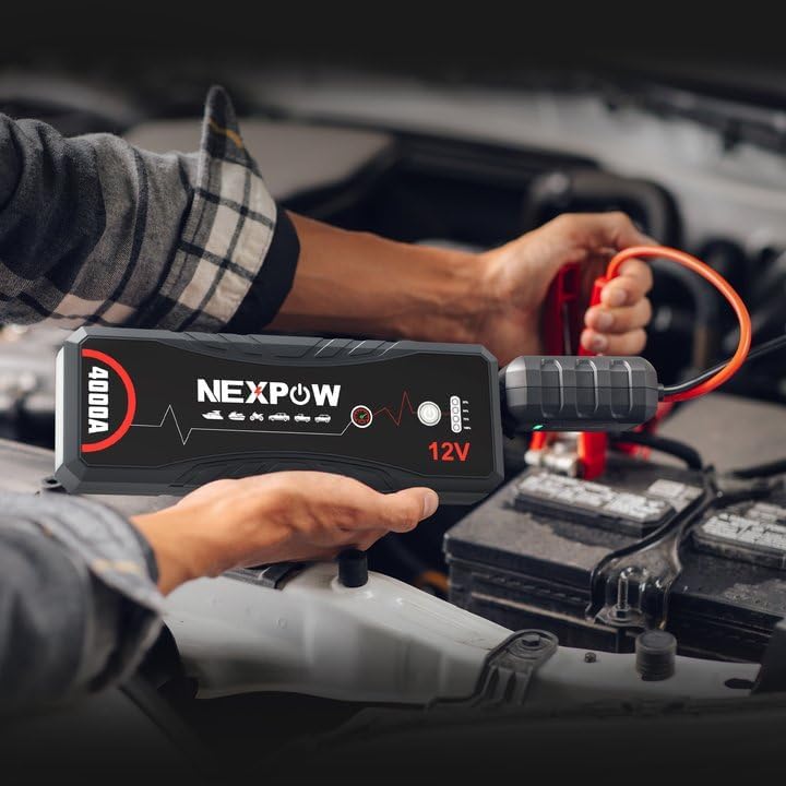 NEXPOW Car Jump Starter 4000A Car Battery Jump Starter Portable Pack for Up to All Gas and 10.0L Diesel Engine 12V Jump Box, Jump Pack, Battery Booster, Portable Jumper Cables with LED Light/USB QC3.0
