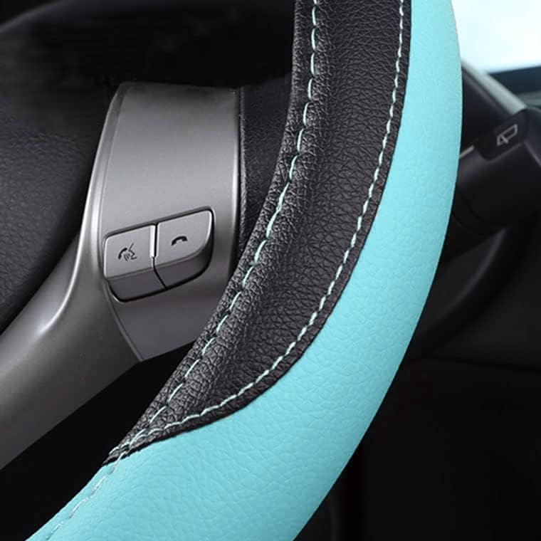 Leather Car Steering Wheel Cover, Non-Slip Car Wheel Cover Protector Breathable Microfiber Leather Universal Fit for Most Cars (Blue)