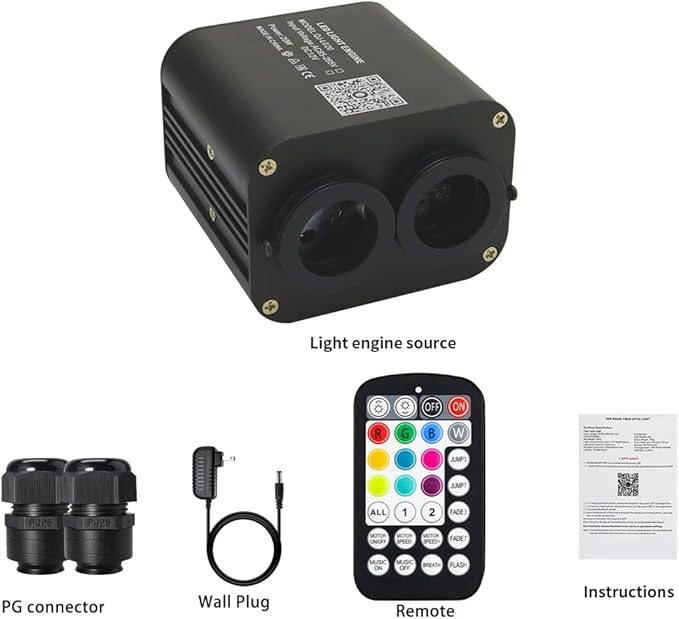 AZIMOM Dual Color 20W Fiber Optic Light Source RGBW Light Box Engine Diver Bluetooth/RF Remote Control Music Sensor Mode for Car/Home Star Ceiling Effect Decoration