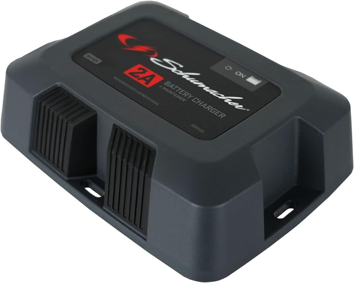 Schumacher Electric Fully Automatic 2A 6V / 12V Battery Charger & Maintainer - Multi-Stage Smart Charging with Quick-Connect Clamps - Car Battery Charger for Motorcycles, Lawn Mowers & More - SC1588