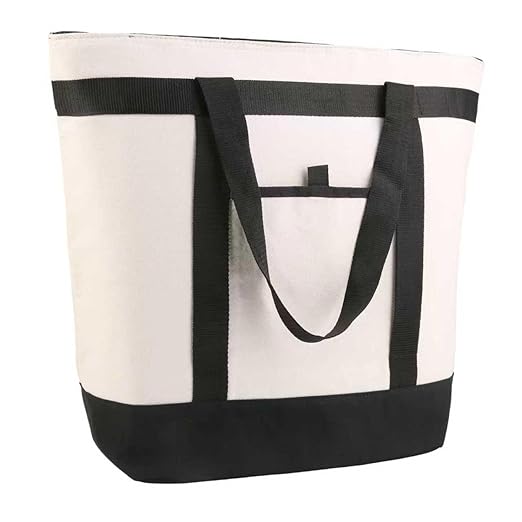 CIVJET Insulated Cooler Bag, Tote Bag for Grocery Shopping, DIY Your Creative Designs, Cooler Bags Insulated, Pizza/Food Delivery Bag to Keep Cold/Hot (Purified Cotton, Non-Waterproof, Beige