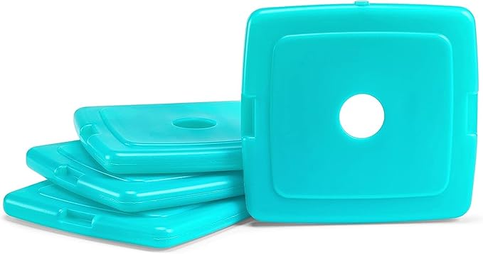 Cool Coolers by Fit & Fresh 4 Pack Slim Ice Packs, Quick Freeze Space Saving Reusable Ice Packs for Lunch Boxes or Coolers, Green