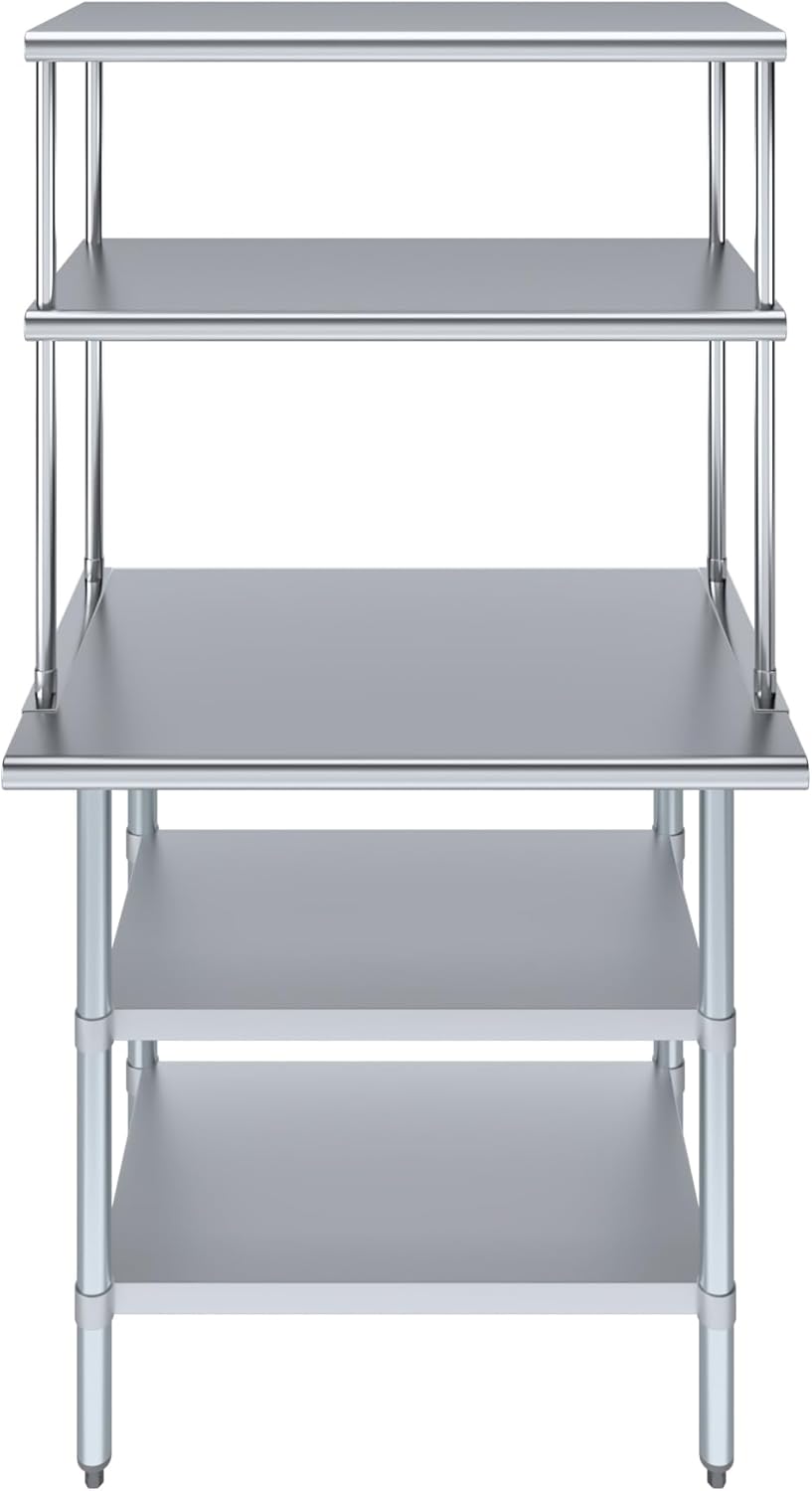 Amgood Stainless Steel Work Table with 2 Shelves | Metal Kitchen Prep Table & Shelving Combo (24" x 36" Table with 2 Shelves + 18" Overshelf)