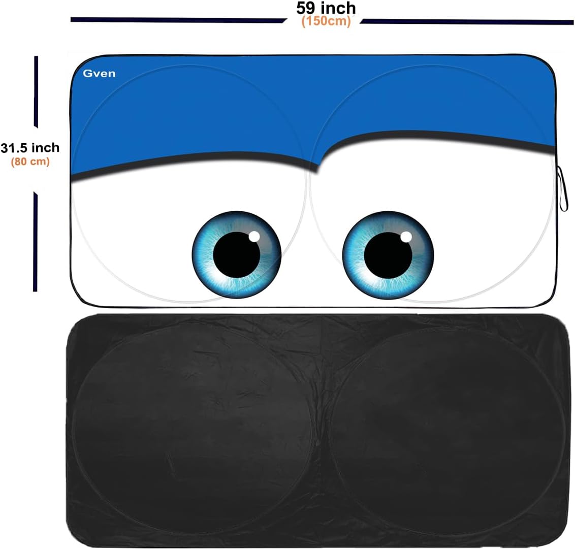 Gven Windshield Sun Shade The Original Patented Car Eyes 2025 Windshield Cover Sun Visor Automotive Interior Sun Protection Front Window Protector Blocks UV Rays Keep Your Vehicle Cool (Blue, S)