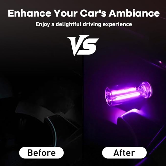 2Pcs Car USB Night Light, Touch Adjustment LED Ambient Lighting Plug in USB Automotive Night Lamps, Mini LED Bulb for Car, Camping, Holiday, Decoration, Bedroom, Party(Purple)
