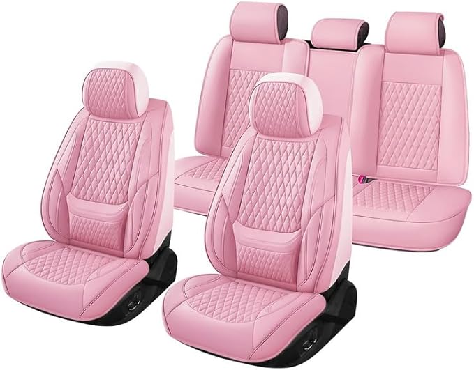 Car Seat Covers Full Set Custom Fit for Ford Explorer 2001-2026 - Premium Faux Leather with Lumbar Support | Breathable, Waterproof, Anti-Slip, Durable (Pink,Full Set)