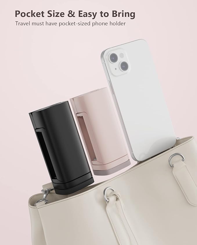 MiiKARE Travel Essentials Airplane Phone Holder, Universal Handsfree Phone Mount for Flying with 360 Degree Rotation, Travel Must Haves Phone Stand for Desk, Tray Table, Black&Pink