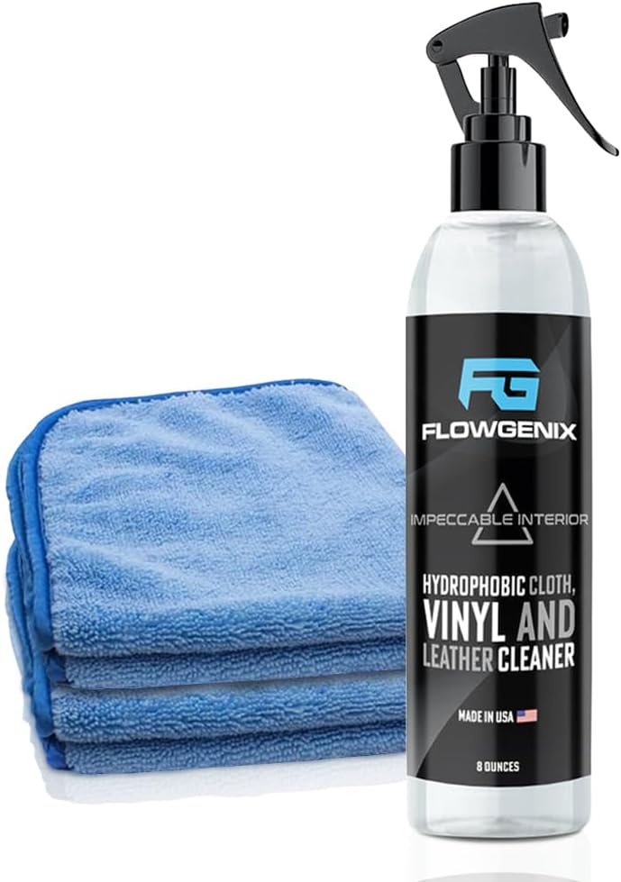 Leather Interior Car Cleaner & Detailer (8oz) - Hydrophobic Textile, Nylon, Carpet - All Purpose Auto Upholstery Cleaner & Protectant - incl. 2 Microfiber Towels