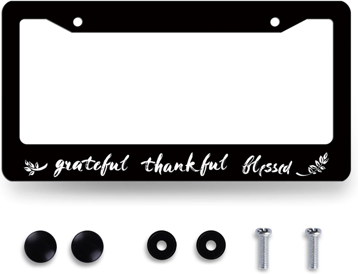Thankful Grateful Blessed License Plate Frame Christian License Plate Holder Funny License Plate for Car Decoration Stainless Steel Belief Car Accessory with Screws 12.3" x 6.3"