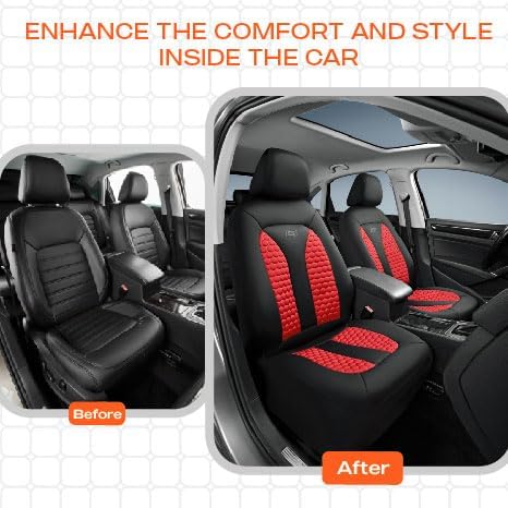 Skechers Memory Foam™ Car Seat Covers, Hexcomb Breathable Thick Seat Covers Two Front Seat Covers, Airbag Compatible, Automotive Comfort & Protection for Most Cars,Van,Trucks, SUVs (Red)