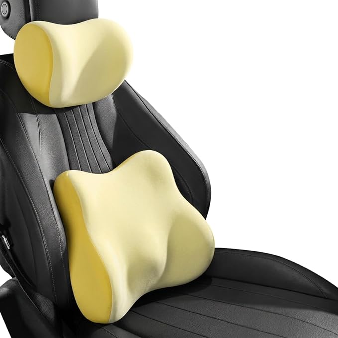 Car Headrest Pillow & Lumbar for Audi A3 Sportback (8V) 2012-2024, Car Seat Neck Pillow Back Support, Breathable All-Season Automotive Seat Cushions, 2PCS,D Dual Yellow