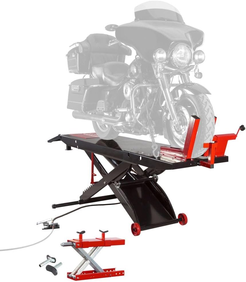 Black Widow BW-PROLIFT-HD Pneumatic ProLift Motorcycle Scissor Lift Table - 1,500 lb. Maximum Capacity and 31.25" Maximum Lift Height - Platform Measures 105" L x 24" W x 31.25" H