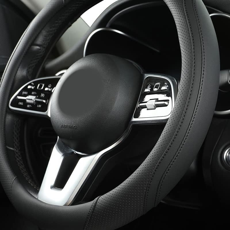 Car Steering Wheel Cover, Leather Steering Wheel Cover Black Universal 14.5-15 Inch Microfiber Leather Anti-Slip Breathable Auto Steering Wheel Covers Accessories for Men Women