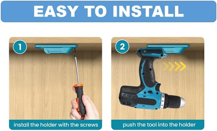 Drill Tool Wall Mounted Base Hanger Compatible Motorized Stand Set for Makita 18V Lithium-Ion Tools – 10 Pack with 40 Screws (Blue)