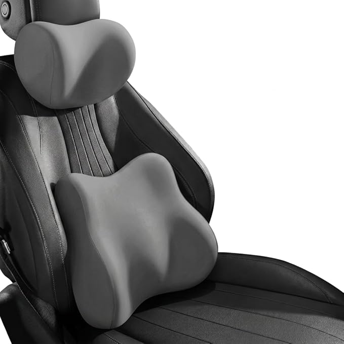 Car Headrest Pillow & Lumbar for Alfa Romeo Stelvio 2017-2021, Car Seat Neck Pillow Back Support, Breathable All-Season Automotive Seat Cushions, 2PCS,B Gray